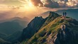 © Bijac - A breathtaking mountaintop view at sunrise with hikers enjoying the scenery