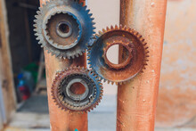 Mechanical Collage Made Of Clockwork Gears Rust.