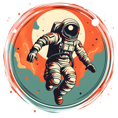 Wall Mural - vector logo a cartoon flying astronaut on space 2d line art color,