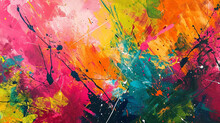 A Vibrant, Abstract Explosion Of Tropical Colors, With Splashes Of Hot Pink, Vivid Orange, And Lime Green, Suggesting A Lively, Festive Atmosphere.