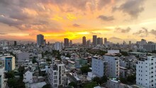 Da Nang, Vietnam Aerial View - Drone Footage Of Buildings In Vietnamese City At Sunset With Beautiful Sky