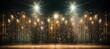 Elegant blurred bokeh effect  sparkling chandeliers   grand curtain on broadway theater stage
