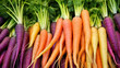 Colorful Rainbow carrot with their green leaves. AI Generative
