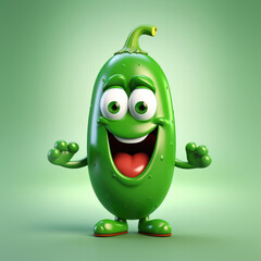 Sticker - Cute Cartoon Jalapeño Character with Big Eyes