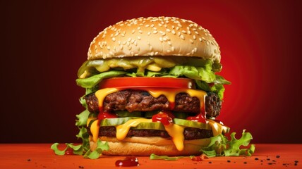 Wall Mural - Juicy double cheeseburger with lettuce and condiments