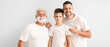 © Pixel-Shot - Man, his father and son with shaving foam on their faces on light background