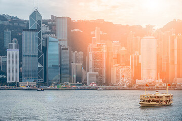 Wall Mural - Cityscape and skyline at Victoria Harbour in Hong Kong city