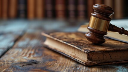 Judge's gavel on a legal book in a law library setting