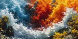 Fototapeta Zwierzęta - Abstract fiery explosion over calm sea digital painting