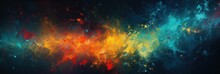 Colorful Paint Splatter On A Dark Dark Background, Generative AI