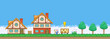 8bit colorful simple vector pixel art horizontal illustration of cartoon village druid elder next to the quest bulletin board in retro game platformer