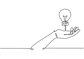 Wall Mural - hand with light bulb one continuous line drawing