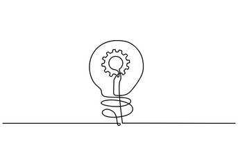 Wall Mural - light bulb with gears one line drawing