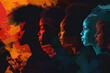 Profile silhouettes of African and African American women for Black History Month on a vibrant background.