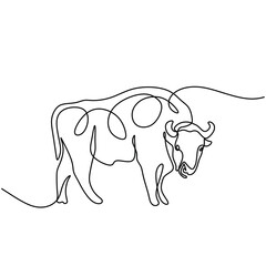 Wall Mural - Bison continuous one line art drawing. Animal wildlife concept