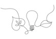 © berkahlineart - Continuous line drawing. Light bulb with leaf. Concept of sustainable power