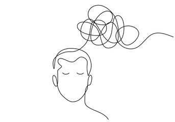 Wall Mural - Head with confused think. Continuous one line drawing. People Mental health issue concept