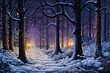 Fantasy winter forest with snow covered trees