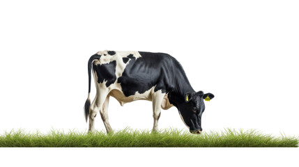 Cow white black bent eat on field in farm isolated on transparent and white background.PNG image.