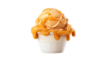 Caramel Ice Cream with caramel parts isolated on transparent and white background.PNG image.