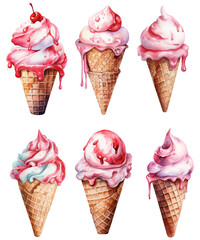 Wall Mural - Watercolor Ice cream png collection