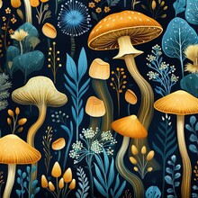 Seamless Background With Mushrooms