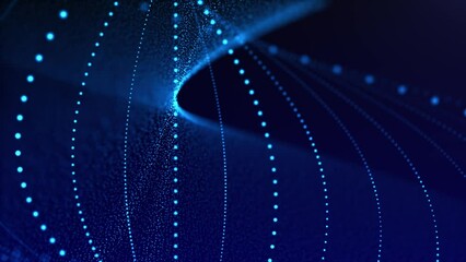 Wall Mural - seamless loop animation of blue abstract background with smooth particle waves and energy lines with