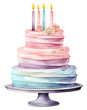 Colorful birthday cake, watercolor illustration