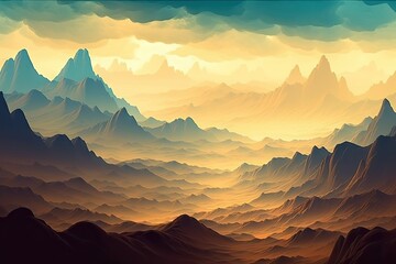 Wall Mural - illustration highland rocky travel dawn clouds landscape mountains Desert