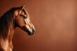 A stunning close-up of a majestic brown horse against a rich brown background, showcasing equine beauty.