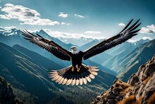Capture The Elegance Of A Soaring Eagle Against A Backdrop Of A Mountainous Landscape.