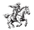 Cowboy riding the horse hand drawn sketch Vector illustration