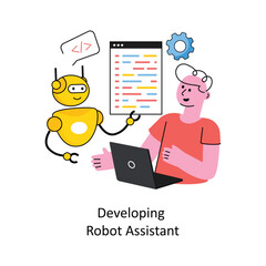 Wall Mural - developing robot assistant vector filled outline design illustration. symbol on white background eps