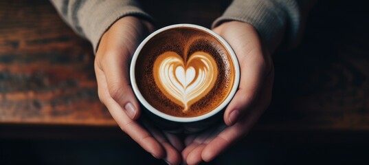 Canvas Print - A person holding a cup of coffee with a heart shape. Generative AI.