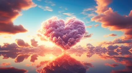 Wall Mural - A cloud is shaped like a heart at a beautiful sunset. Generative AI.