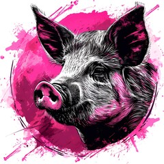 Wall Mural - pig and pink background