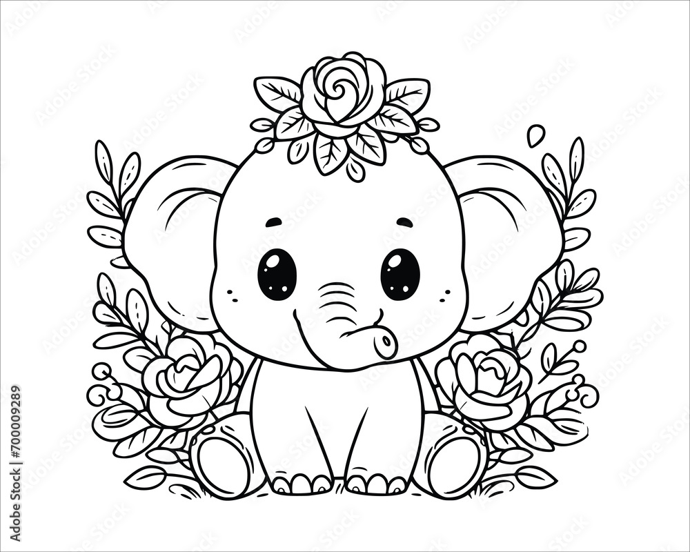 Cute Cartoon Character of elephant for coloring book without color