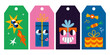 © WinWinFolly - Festive gift tags and cards. Comic groovy characters, holiday attributes, cartoon style. Trendy modern vector illustration, flat design
