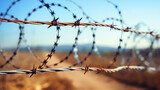 Fototapeta  - Barbed wire on the US state border. Background