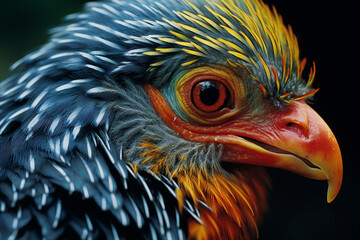 Leinwandbilder - A close-up portrait highlighting the intricate details of a bird's plumage, showcasing the stunning patterns and textures of tropical avian beauty.