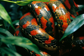 Leinwandbilder - An abstract aria featuring intertwining anacondas, their sinuous forms creating a sense of fluidity and grace in the heart of the tropical jungle.
