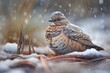 nightjar with ruffled feathers on frosty ground