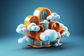 Cloud Integration Icon for Cloud-Based Editing Software, on an isolated Cloud Computing Cyan background, Generative AI