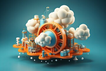 Cloud Integration Icon for Cloud-Based Editing Software, on an isolated Cloud Computing Cyan background, Generative AI