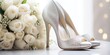 © Julia Jones - White wedding shoes and the bride's bouquet with a dedicated space for text