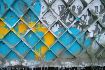 background silver spots yellow blue background grunge abstract art street modern fence concrete graffiti part