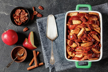 Canvas Print - Baked Apple French Toast topped with pecan nuts