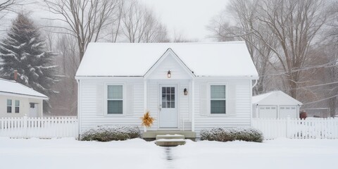 Canvas Print - A super small one story house, able to fit one person. Set in a small town during the winter