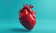 3d rendering of a human heart on a blue background. Generative AI.