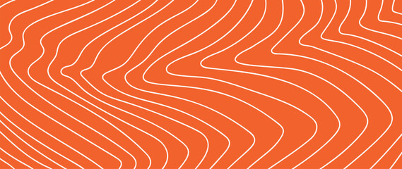 Salmon fillet pattern texture background vector. Abstract salmon meat on orange background with stripes salmon line art. Design illustration for Japanese Restaurant, website, banner, packaging.